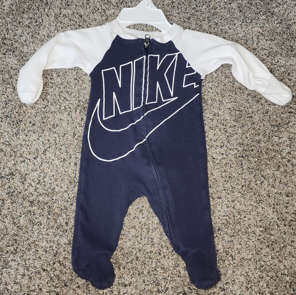 Nike Blue and White Footie One Piece with Logo